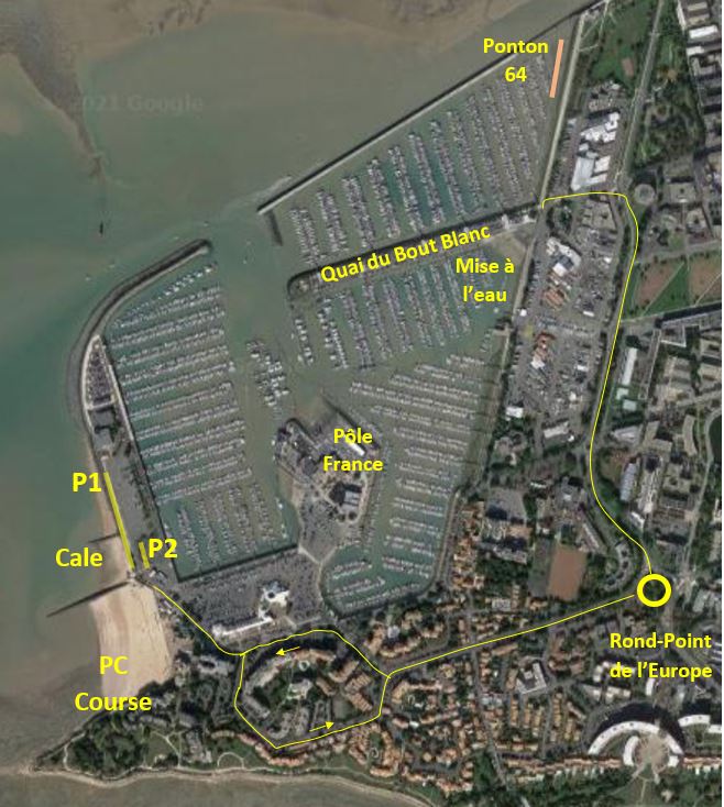 Plan d'accès au PC Course du National Windfoil & Wingfoil La Rochelle, Mise à l'eau et Quai pour bateaux